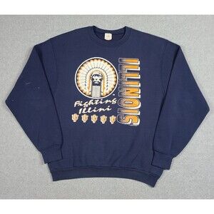 Vintage University Of Illinois Chief Illiniwek Crewneck Sweatshirt Size XL 1991